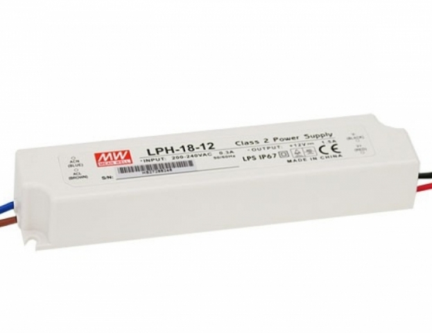 Mean Well 18 W-os vízálló tápegység, 1.5 Amper, 12 V DC Mean Well 18 W-os vízálló tápegység, 1.5 Amper, 12 V DC