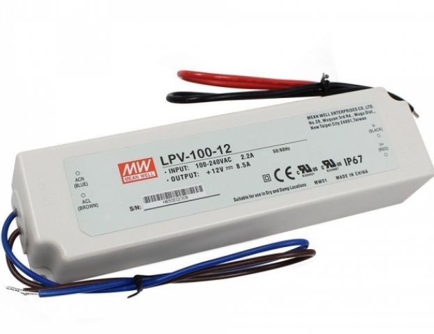 Mean Well 100 W-os vízálló tápegység, 8.3 Amper, 12 VDC Mean Well 100 W-os vízálló tápegység, 8.3 Amper, 12 VDC