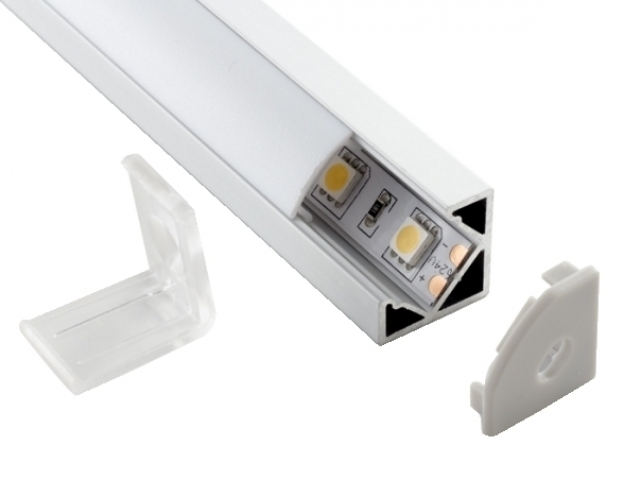 Ledprofiles Sarok aluprofil, normál opál fedéllel, 2 méteres szál 