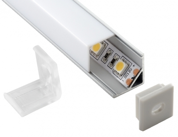 Ledprofiles Sarok aluprofil, 90°-os opál fedéllel 2 méteres szál 