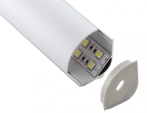 Ledprofiles Sarok aluprofil, íves opál fedéllel, dupla soros, 2 méteres szál 