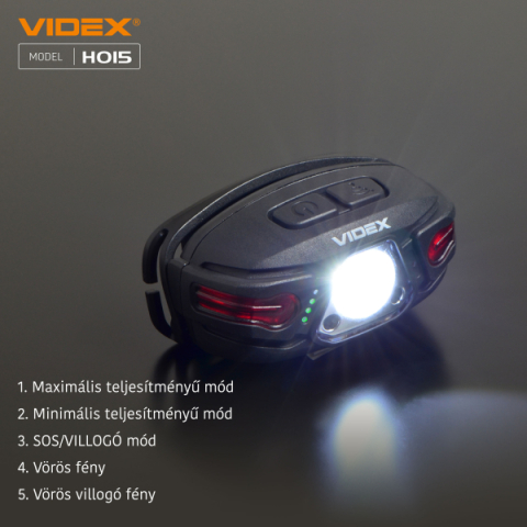 Videx LED Fejlámpa, natúrfehér újratölthető akkumulátorral H015