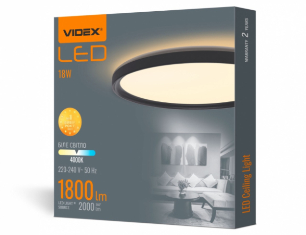 Videx 18 W-os ø292 mm fekete színű kerek natúr fehér mennyezeti lámpa Videx 18 W-os ø292 mm fekete színű kerek natúr fehér mennyezeti lámpa