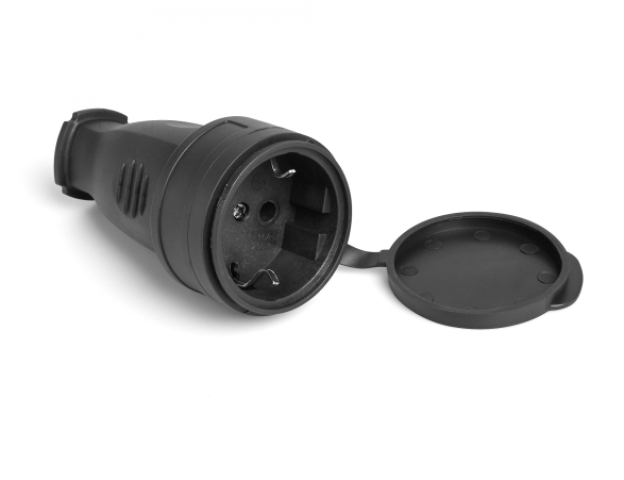 Videx Titanum fekete színű gumis földelt dugaljzat 16A, IP44 (20/200) 