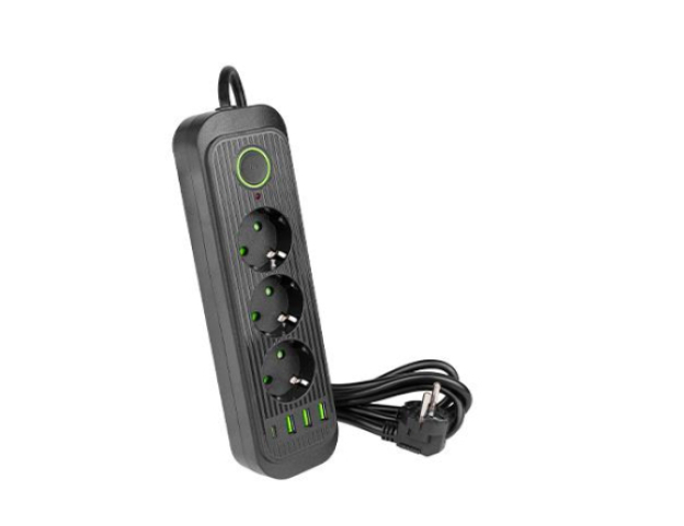 MasterLED Modi fekete színű 3-as hosszabító, 2m-es kábellel 3 x USB, 1 x USB-C 