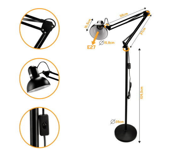 Berge Berlin 2in1 fekete színű asztali/állólámpa, E27-es foglalattal