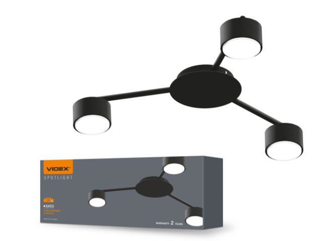 Videx fekete színű mennyezeti lámpa, 3xGX53-as foglalattal Videx fekete színű mennyezeti lámpa, 3xGX53-as foglalattal