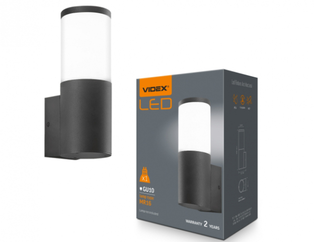 Videx Kerti oldalfalra helyezhető, kerek fekete színű lámpa GU10-es foglalattal 