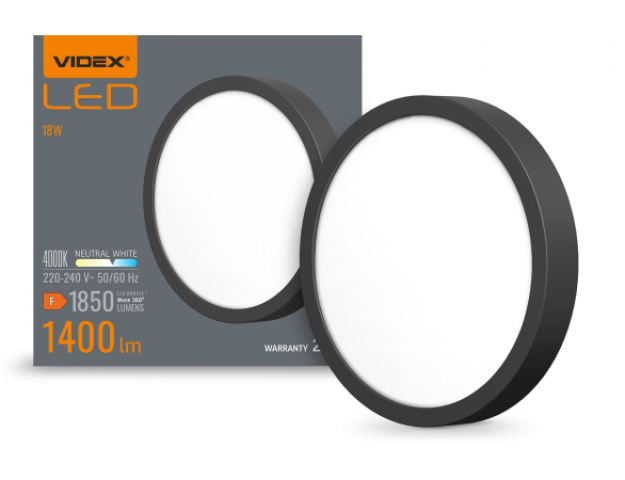 Videx 18 W-os ø192 mm fekete színű kerek natúr fehér mennyezeti lámpa Videx 18 W-os ø192 mm fekete színű kerek natúr fehér mennyezeti lámpa