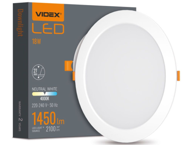 Videx 18 W-os süllyesztett natúr fehér, kör alakú LED-es mennyezetlámpa 