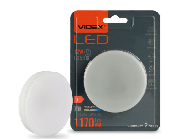 Videx GX53-as foglalatú, 12W, meleg fehér izzó 
