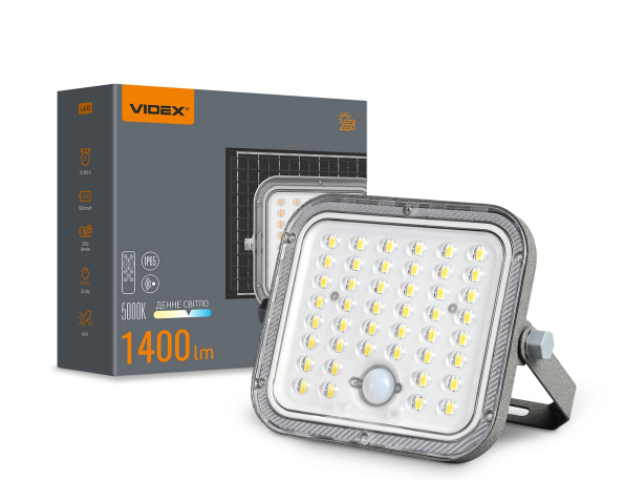 Videx napelemes reflektor beépített mozgásérzékelővel, 5000K, 1400 lm 