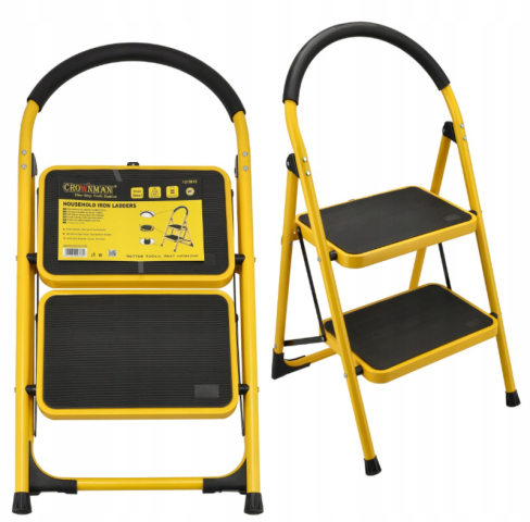 Összecsukható létra, 2 lépcsős, acél létra, 150 kg terhelhetőség 