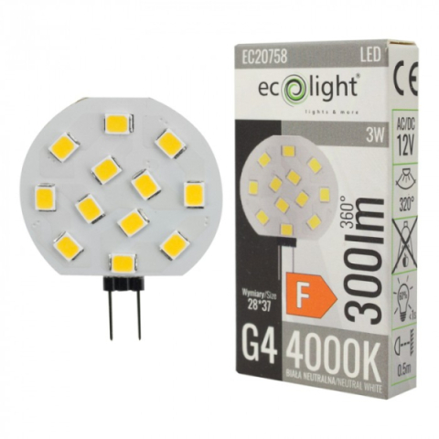 Ecolight G4-es LED izzó 3W, 12V, 4000K, 300lm 